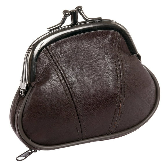 Marshal Womens Leather Kiss Lock Coin Purse (Brown)