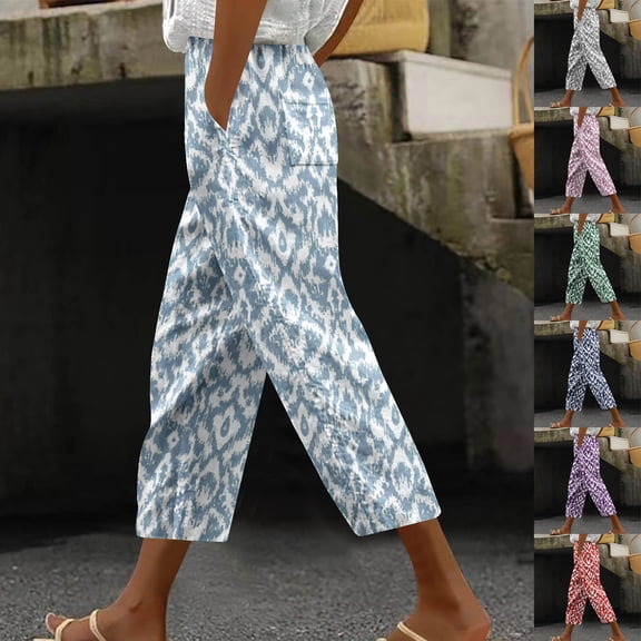 Kmdttou Capri Pants for Women Casual Loose Harlan Pants With Drawstring Solid Color Lace Up Pockets Fashionable Cropped Pants
