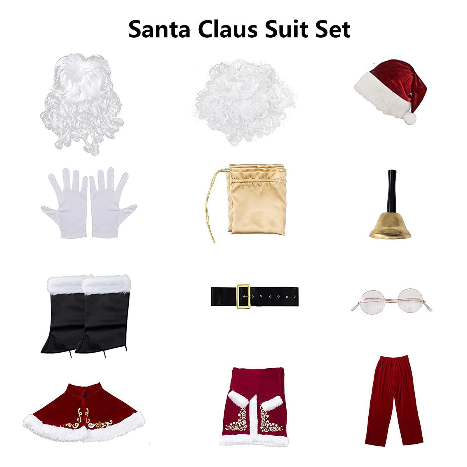 Set De Disfraz De Papá Noel De 9 Piezas – Con Gorro, Barba, Cinturón Y Guantes, En Rojo, Tallas M-XXXL