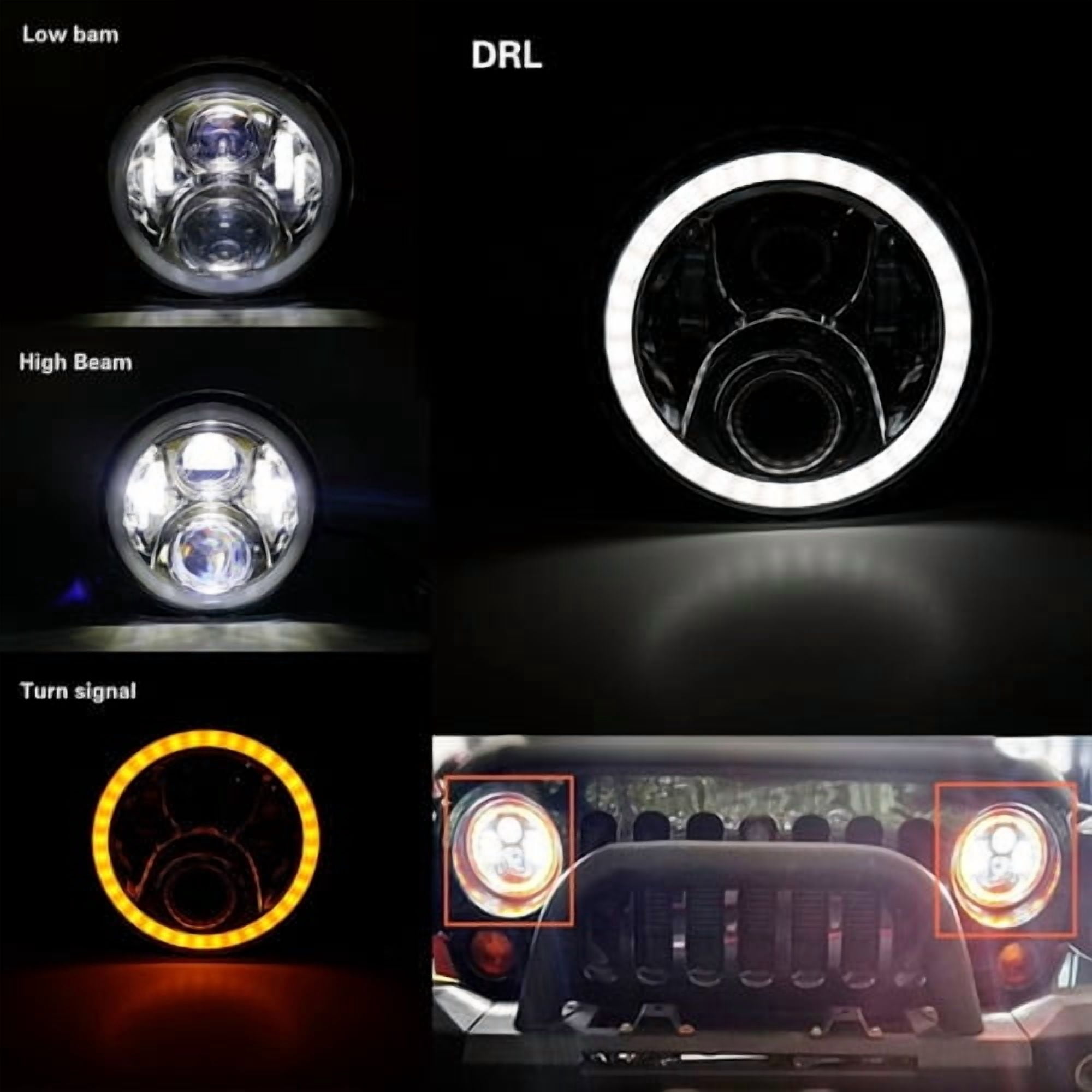 Applies to Led Headlight Magnifying Glass 7'' Round Angel Eyes Davidson Honda Jeep Xj