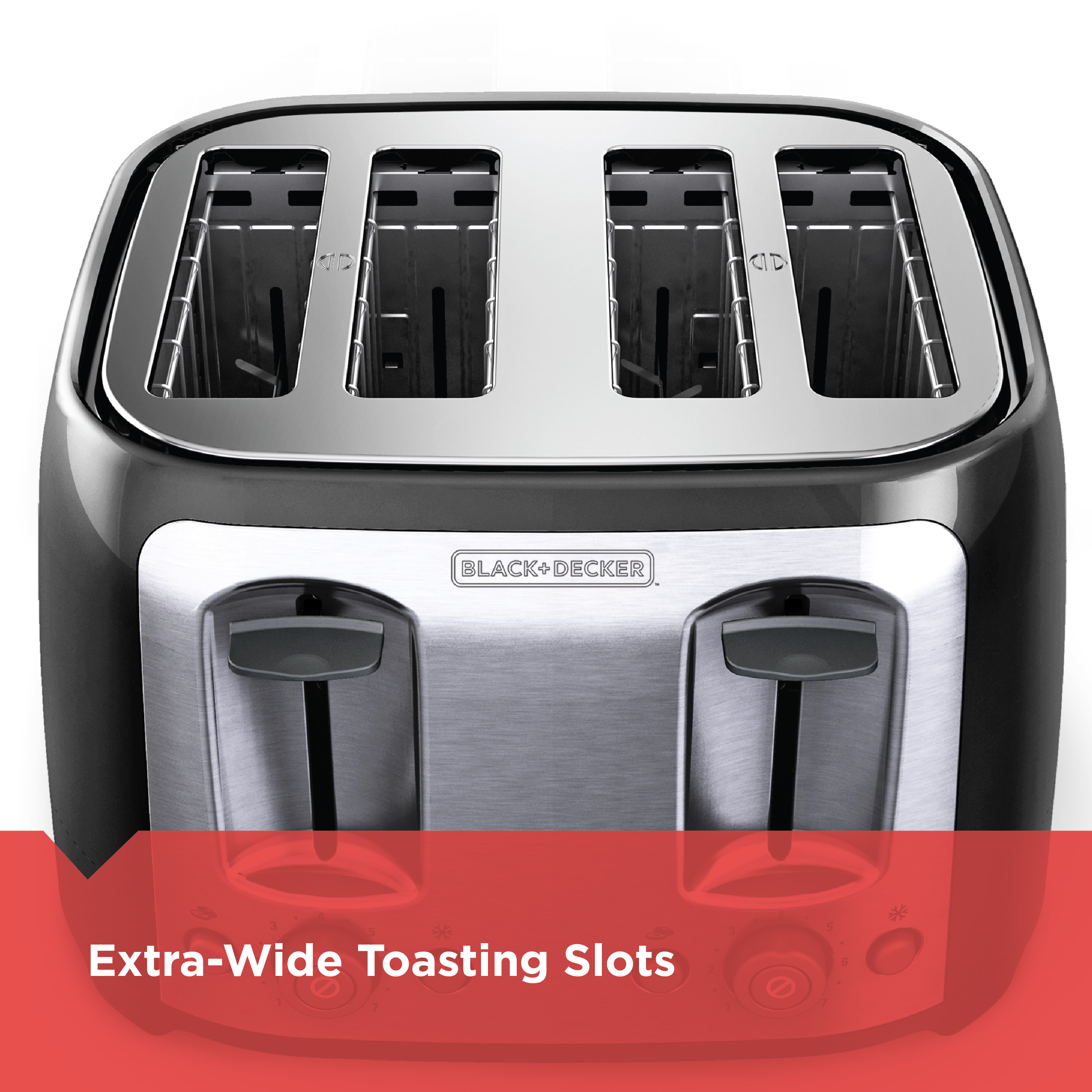 BLACK+DECKER 4-Slice Toaster with Extra-Wide Slots, Black/Silver, TR1478BD - image 4 of 10