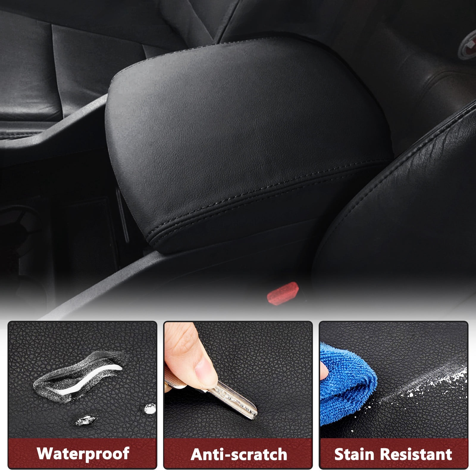 KBH Center Console Cover Lid Armrest Replacement for Honda Pilot 2009-2015, Car Arm Rest Upholstery Cover, Black (Leather Skin Only)