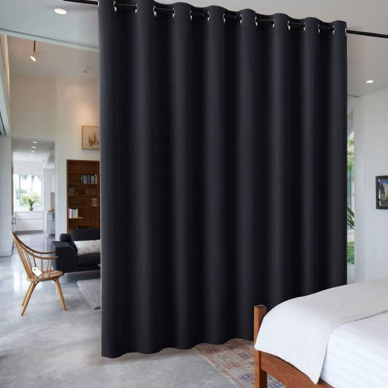Extra Wide Long Curtain Privacy Office E Divider Wall Panel Portable Grommet Room For Patio Sliding Glass Door Pool House 9 Ft Tall X 15 Black 1 Pack Com