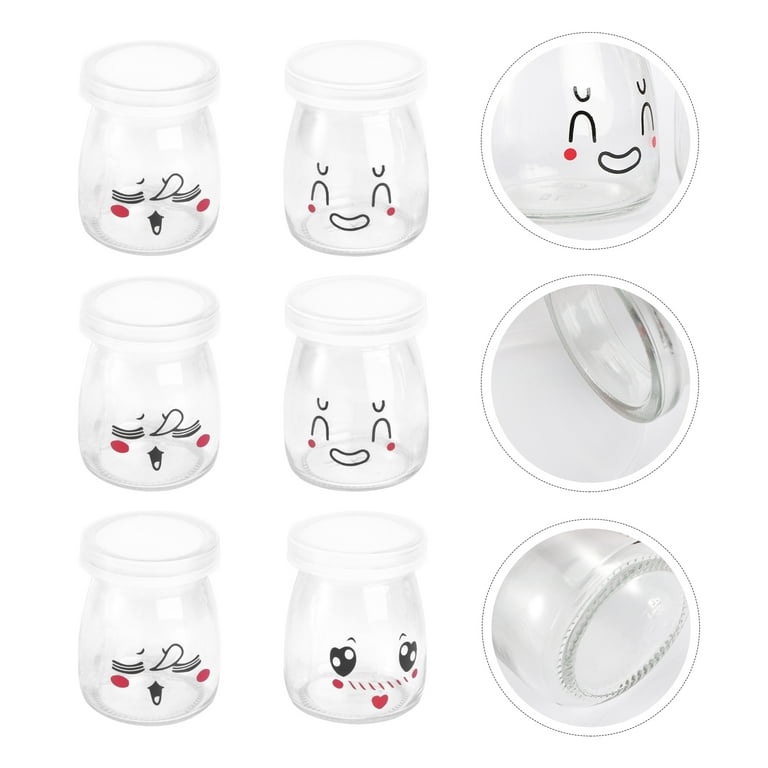6pcs 100ml Pudding Bottles Cute Face Heat-resistant Glass Jelly