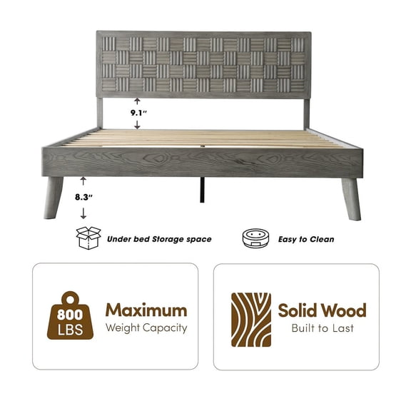 East West Furniture King Wooden Platform Bed Frame, Weathered Gray Oak Finish, Traditional Style