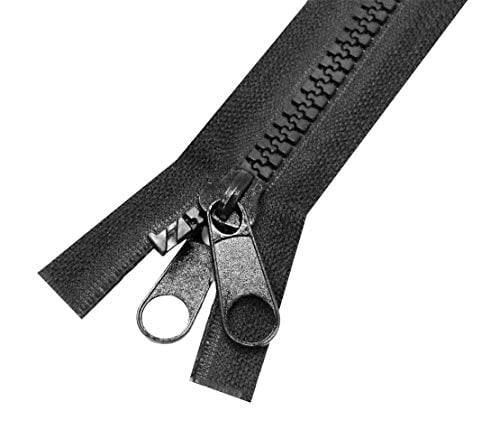 24” 2 PCS SHUNLI #10 Black Separating Plastic Zippers Heavy Duty Resin Sewing Zipper with Double Pull Slider for Sewing Crafts,Sleeping Bag,Boat,Canvas,Trampoline,Tent,