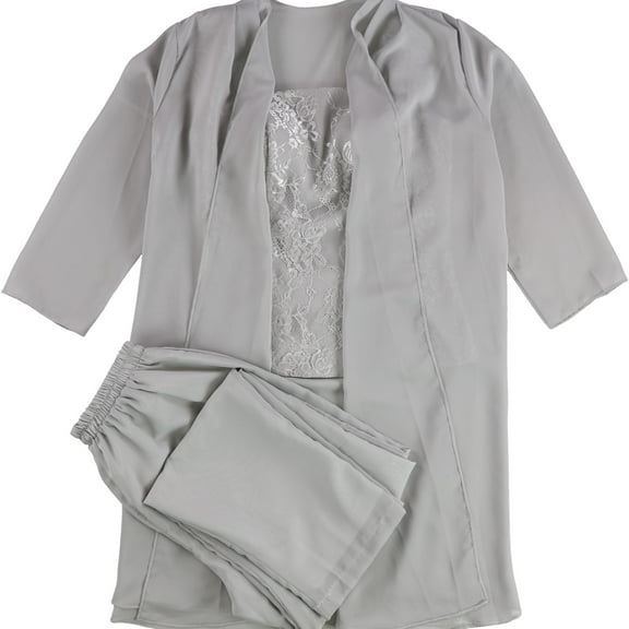 Make You Pretty More Womens Floral Lace Pant Suit, Grey, 4