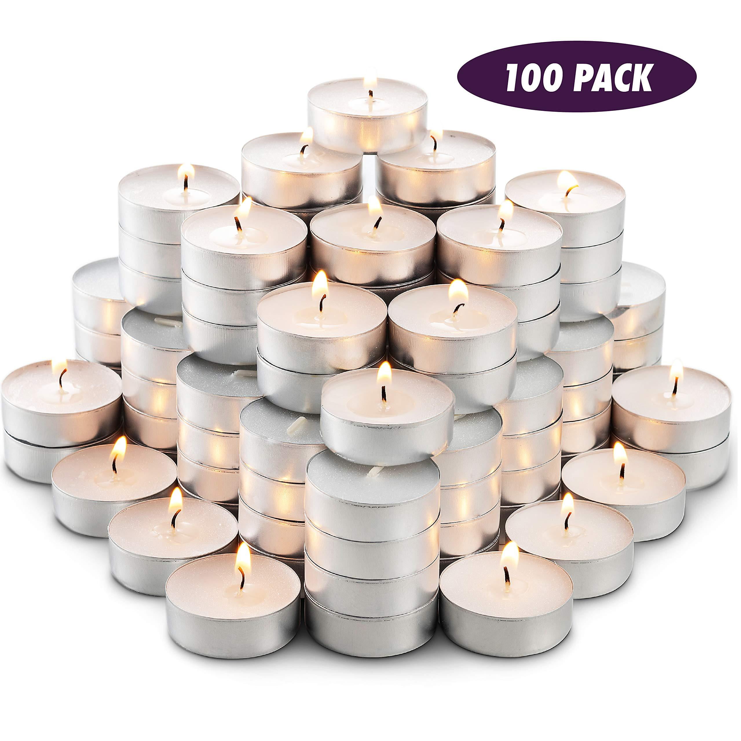 MontoPack White Tealight Candles Bulk 100 Pack Paraffin Pressed Wax