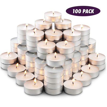 MontoPack White Tealight Candles Bulk 125 Pack | Paraffin Pressed Wax, Smokeless, Unscented