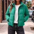 thumbnail image 3 of Edvintorg Womens Puffer Jacket Plus Size Collared Cropped Quilted Coat Long Sleeve Zip up Padded Outerwear with Pocket Women's Clothes Green S-3XL, 3 of 8