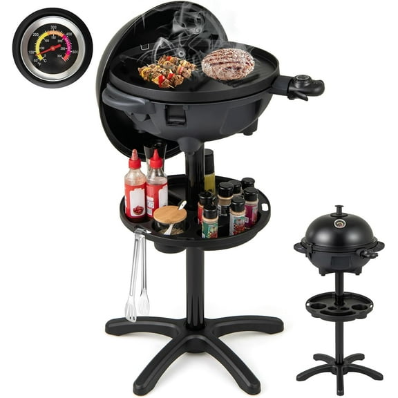 LDAILY Electric Grill Outdoor Indoor, 1200W Dual-Zone Electric BBQ Grills Outdoor with Adjustable Temp & Removable Stand, Portable Grill with Nonstick Surface for Backyard Patio Party Cooking