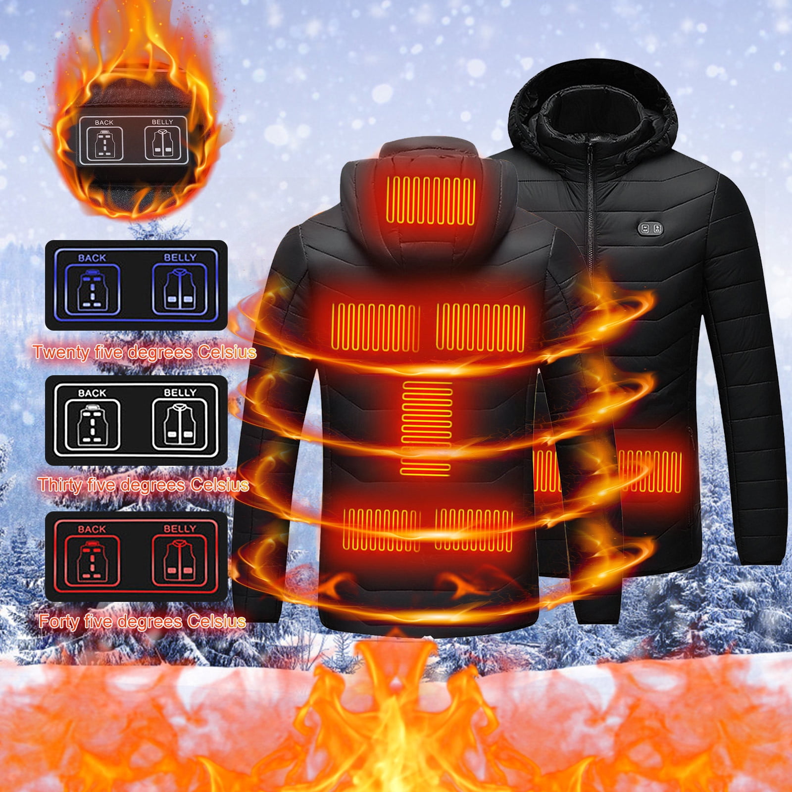 WNFJR Heated Jackets for Women Heated Jackets for Men Unisex Winter Warm USB Charging Heating Coats Long Sleeve Zip Hoodies