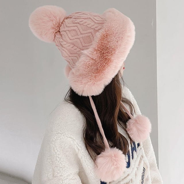 Women's Winter Solid Color Plus Velvet Hat Scarf Integrated Warm Cold Proof Neck Scarf Earmuffs Hat