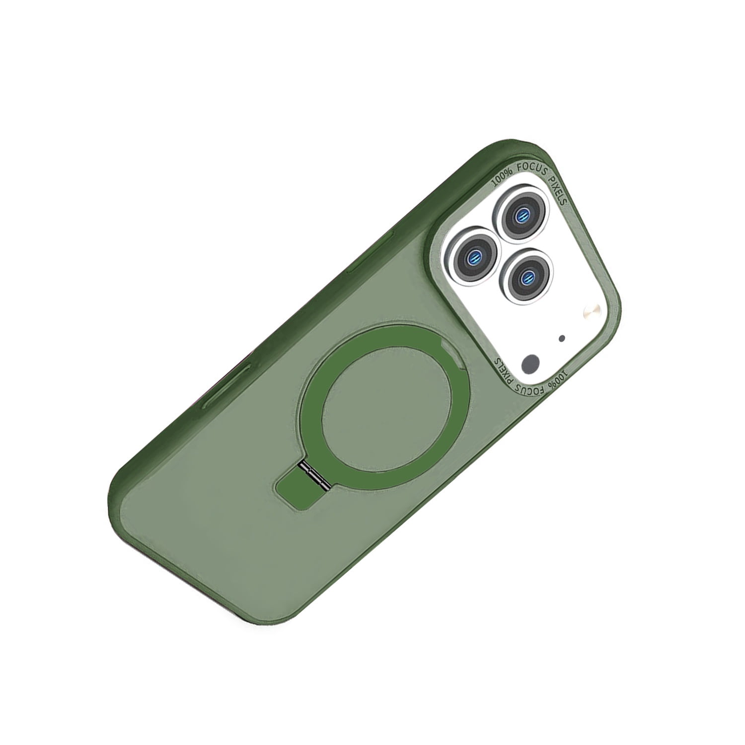 Carbon Fiber Armor Case with Rotating Ring Stand for iPhone 17 Pro Max - Green