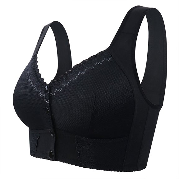 Push Up Bras for Women Skin-Friendly Senior Front Closure Wirefree Comfort Sports Bra Black 58
