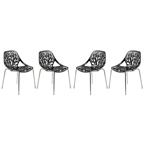 Modern Asbury Dining Chair with Chromed Legs, Set of 4 - Black