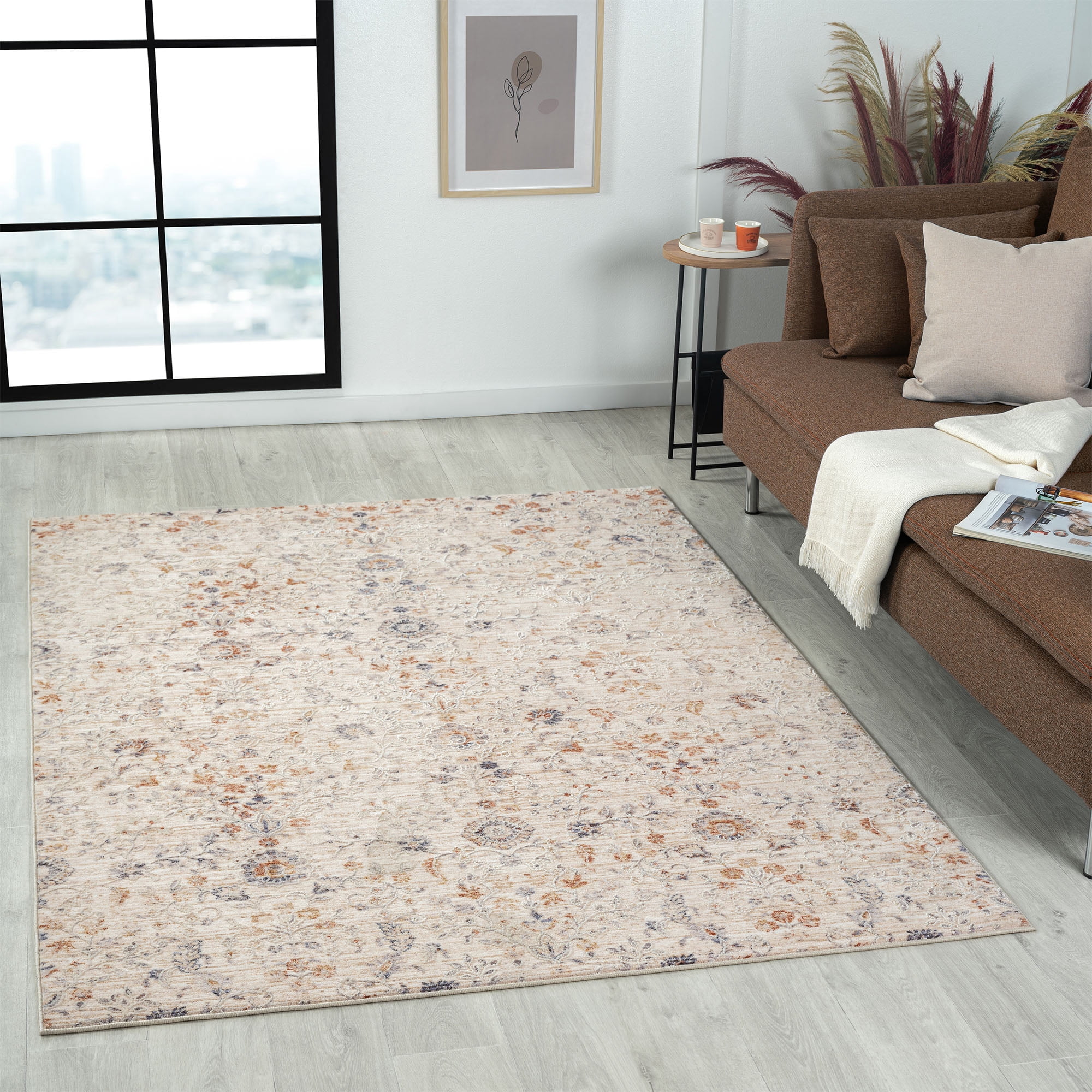 LR Home Mia 4' X 6' Beige/Red Floral Premium Ultra-Soft Indoor Area Rug