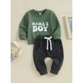 thumbnail image 3 of vera natura Toddler Boys Fall Outfits Letter Print Crew Neck Long Sleeve Sweatshirts and Long Pants 2Pcs Clothes Set, 3 of 9