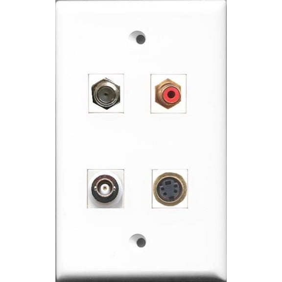 RiteAV 1 Port RCA Red and 1 Port Coax Cable TV- F-Type and 1 Port S-Video and 1 Port BNC Wall Plate