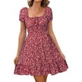 thumbnail image 1 of Robes pour Femmes Robe d'Été Imprimé Floral Taille Haute Manches Bouffantes Tunique Décontractée Rétro Sexy Mini Robe de Plage, 1 of 6