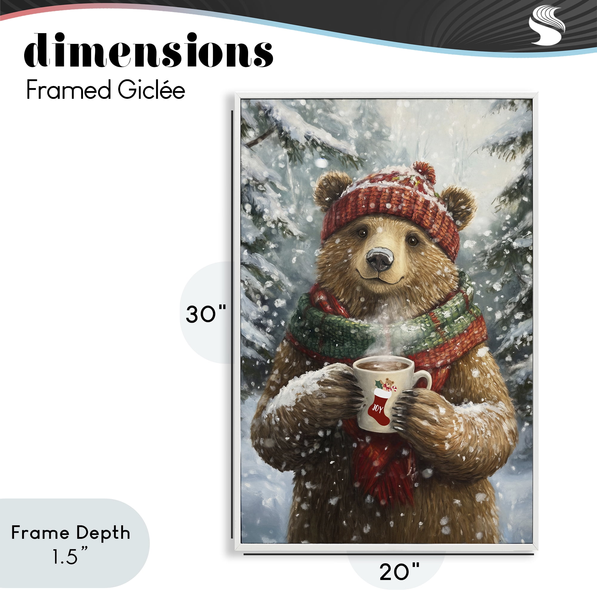 Stupell Industries Christmas Cocoa Bear White Framed Giclee Art, design by Tina LeCour
