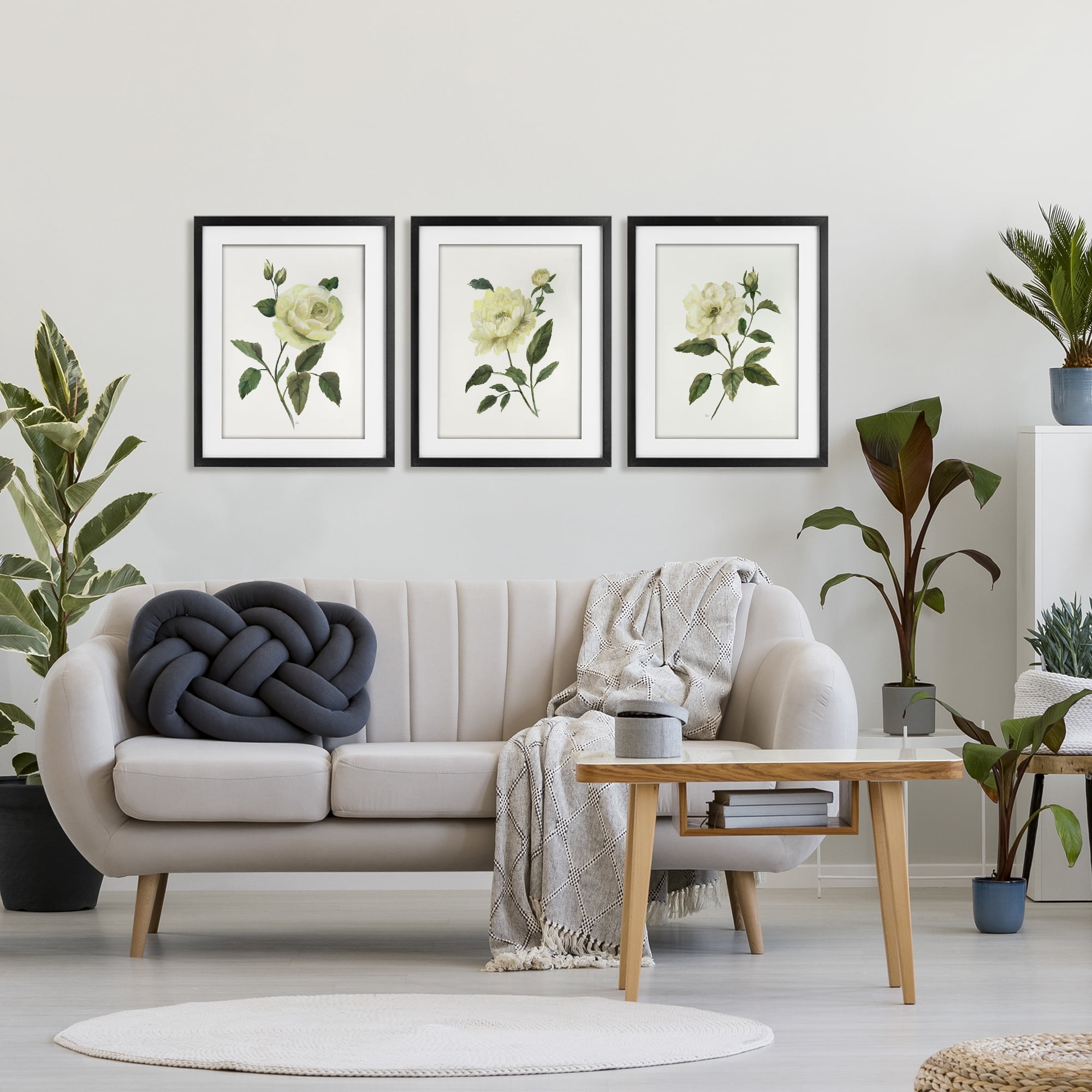 Stupell Industries Ivory Budding Garden Flowers 3 Piece Black Framed Print Under Glass Set, design by Nan