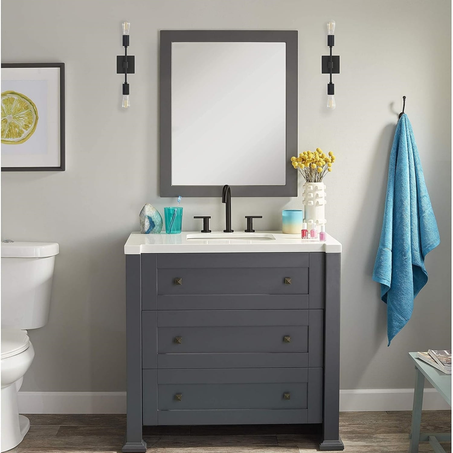 2-Light Matte Black Bathroom Vanity Light Fixtures Modern Wall Sconces Lighting Fixture Wall Lights for Hallway and Bedroom Sconces with Two LED Bulbs Included, UL Listed