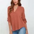 thumbnail image 1 of Las mujeres de gasa Tops cuello en V 3/4 manga de moda de gran tamaño sólido blusa más el tamañopangjing, 1 of 4