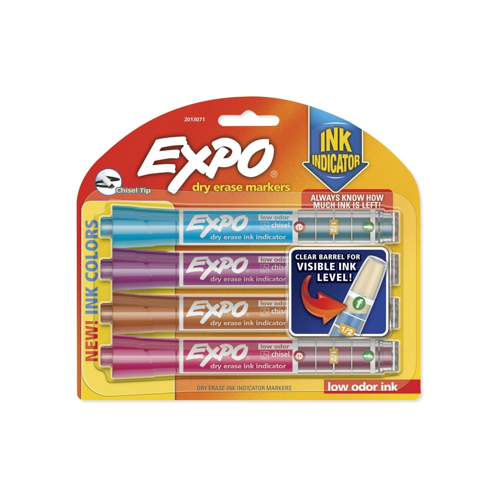 EXPO Dry Erase Markers with Ink Indicator, Chisel Tip, Bright Colors, 4
