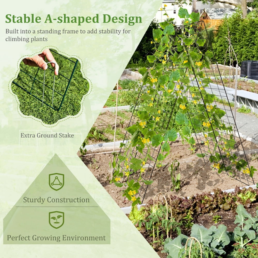 Spaco 2 Pieces Foldable A-Frame Trellis Plant Supports with Twist Ties, Green Plant Support for Tomato, Flower Outdoor-Green