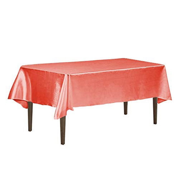 LinenTablecloth Rectangular Satin Tablecloth, 60-Inch by 126-Inch, Coral