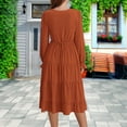 thumbnail image 4 of Efsteb Long Sleeve Dress for Women V Neck Solid Color Ruffled Layered Flowy Swing Midi Dresses Loose Fit Beach Vocation Outfit (Brown,XL), 4 of 7