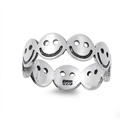 Face Ring - 925 Sterling Silver Smiley Face Eternal Happiness Ring Size 5