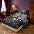 thumbnail image 2 of Homewish Hippie Tree of Life Twin Sheets, Cosmos Stars Moon Sun Bedding, White Black, 3-Piece, 1 Flat Sheet, 1 Fitted Sheet and 1 Pillowcase, 2 of 6