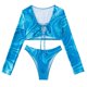 thumbnail image 5 of WILLBEST Bikini de Mujer, Traje de Baño, conjunto de Bikini para Mujer 2024, Blusa Estampada de Manga Larga, Cuello Bajo, Tirantes Finos, Cintura Abierta, Traje de Baño de Dos Piezas Ajustado, 5 of 7
