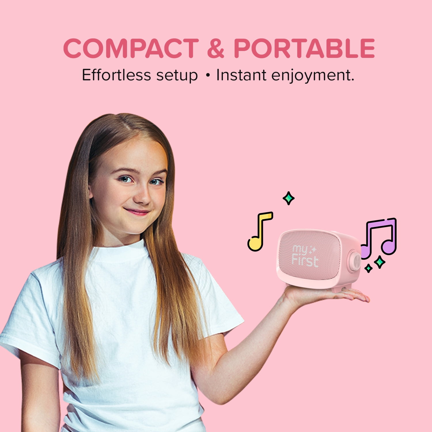 myFirst Voice 2 Kids Karaoke Machine: Portable Bluetooth Speaker, Wireless Microphone with 5 Voice Changers (Pink)