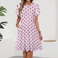thumbnail image 2 of Black Polka Dots Pink Background Women's Dress Short Sleeve Summer Sundress Summer Women Clothes, 2 of 7