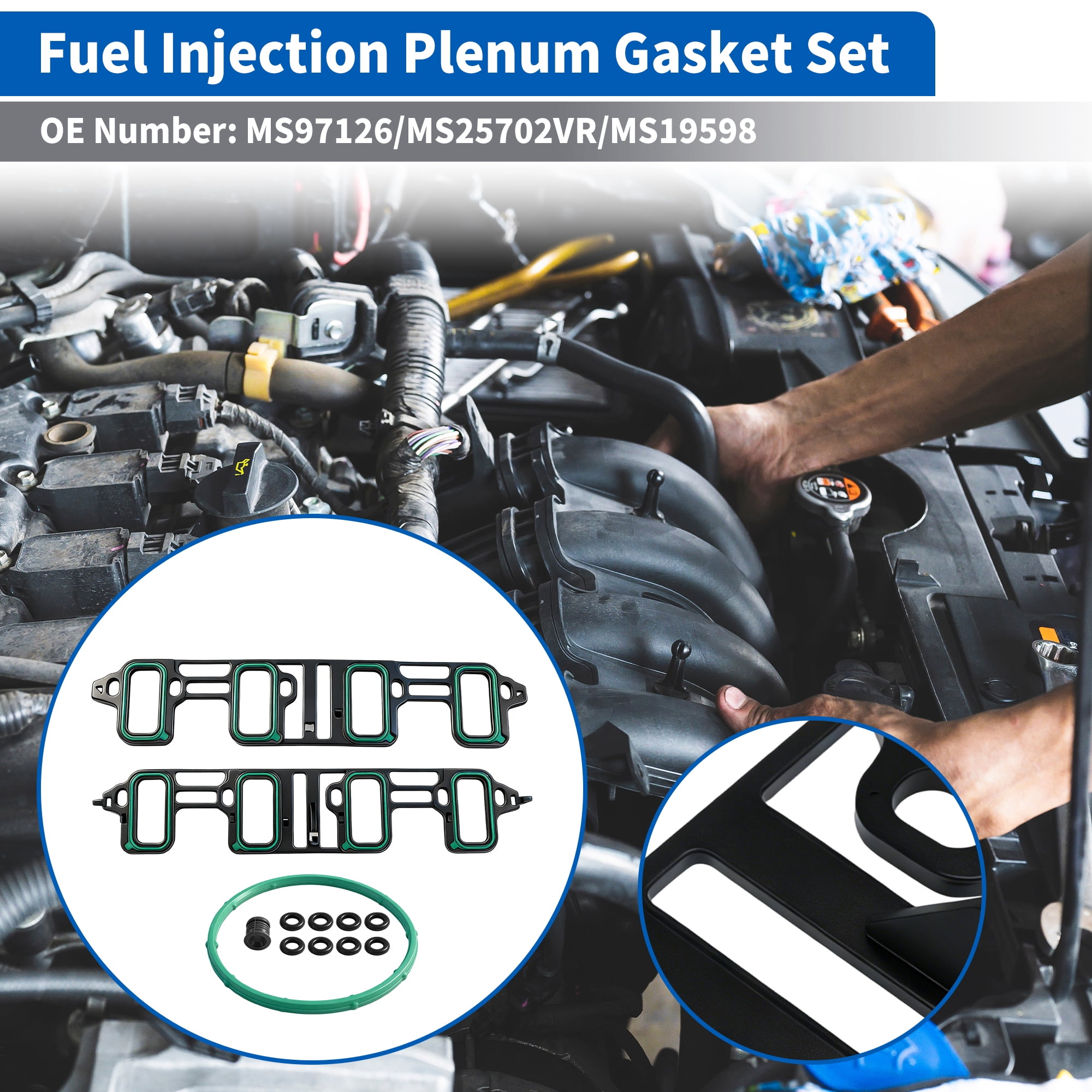 MS97126/MS25702VR/MS19598 Upper Intake Manifold Plenum Gasket for Chevy Silverado for GMC Sierra 1500 2500 3500 HD 6.0L 2007-2013 for Cadillac Escalade 6.2L 2007-2014
