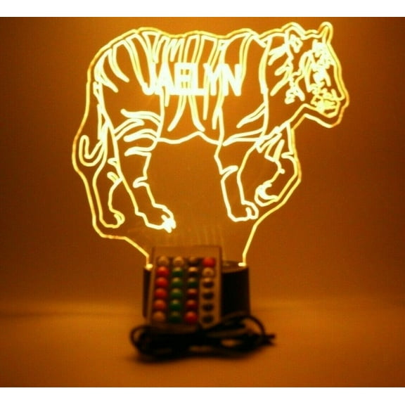 Tiger Light Up Night Light Lamp LED Free Engraved Custom Name Personalized Large Strong Wild Tiger Animal Room Decor with Remote, 16 Color Options, Dimmer, It's Wow, Great Gift