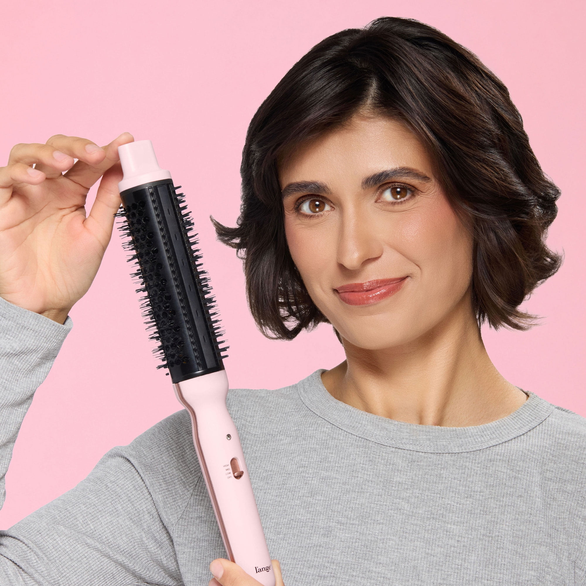 L'ange Hair BouceBabe Thermal Ionic Round Brush | 38mm Coconut Oil–Infused Ceramic Barrel Brush for Volume and Curls (Blush)
