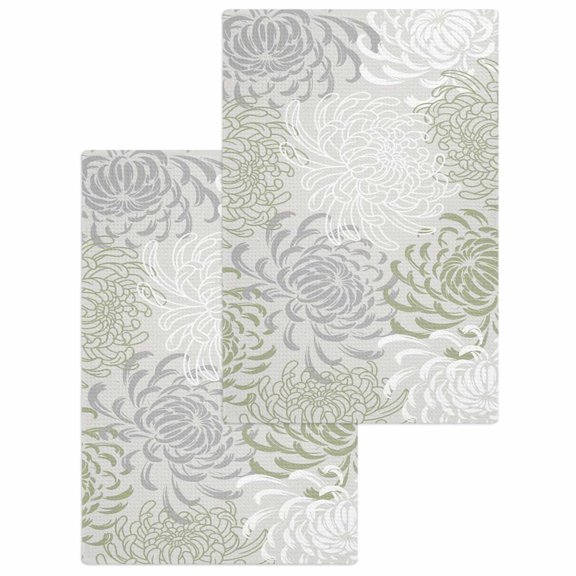 Sage Green White Kitchen Dish Towels for Drying Dishes Set of 2, Abstract Grey Chrysanthemum Flower Waffle Weave Microfiber Hand Tea Bathroom Towels Quick Dry & Absorbent Towel 15.7x23.6