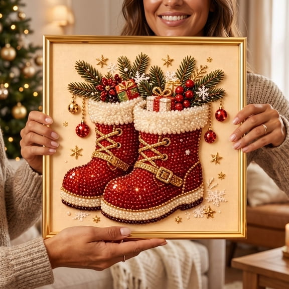 DIY Christmas Pearl Art Kit with Frame, Luminous Pearl Beads Painting Craft Set for Home Wall Decor, Complete Supplies for Adults Kids, 7.9in