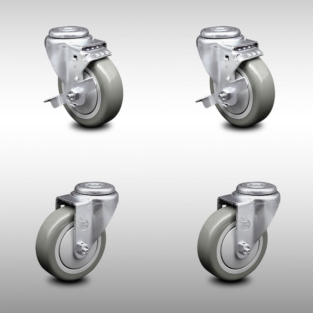 Includes 2 with Top Locking Brakes Gray Polyurethane Swivel Bolt Hole Caster Set of 4 w/3 x 1.25 Wheels Service Caster Brand 1000 lbs Total Capacity Includes 2 with Top Locking Brakes Gray Polyurethane Swivel Bolt Hole Caster Set of 4 w/3 x 1.25 Wheels Service Caster Brand 1000 lbs Total Capacity