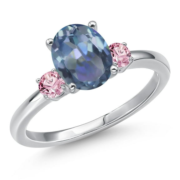 Gem Stone King 14K White Gold Cassiopeia Mystic Topaz and Pink Lab Grown Diamond Engagement Ring for Women | 2.26 Cttw | Oval 9X7MM | Gemstone November Birthstone | Size 7