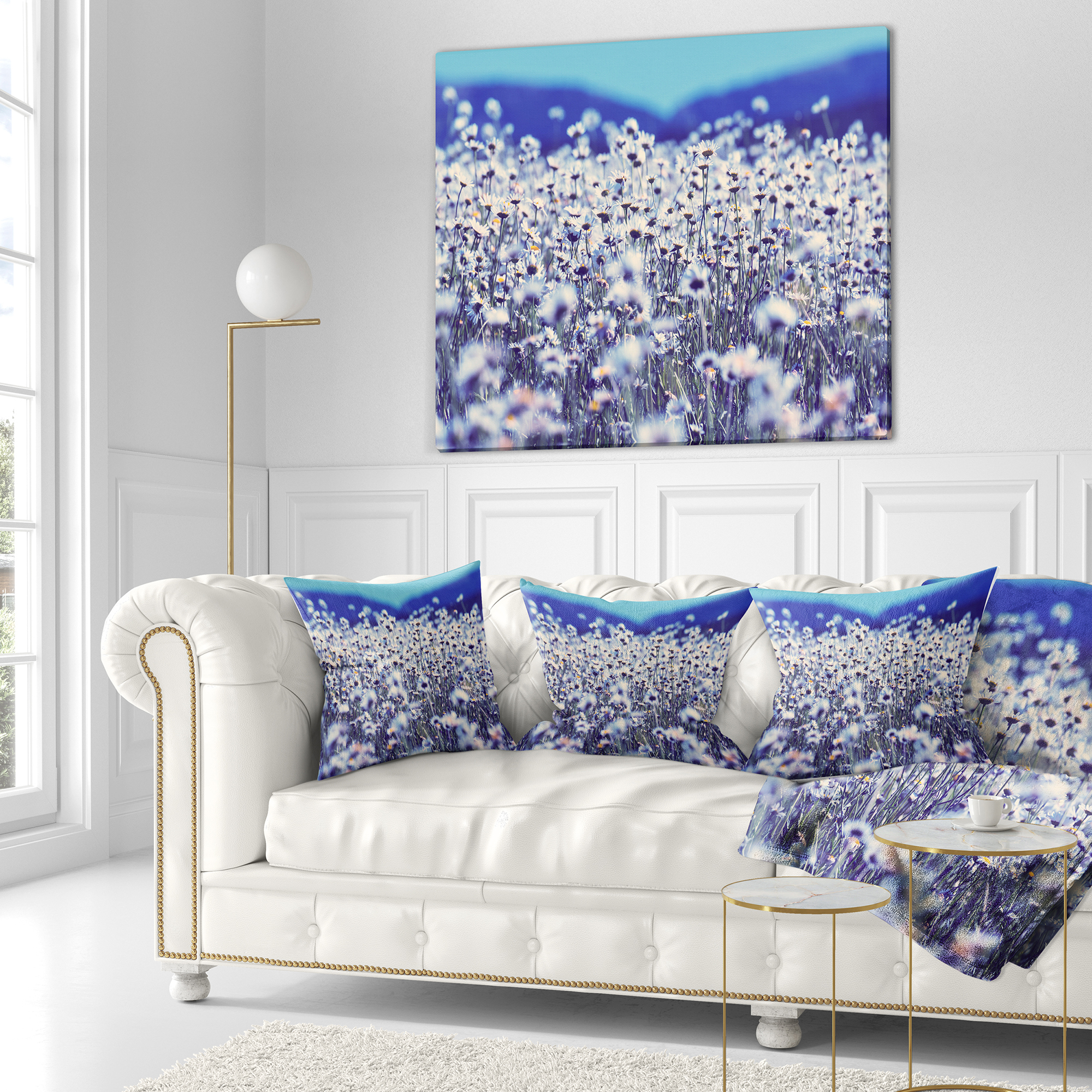 Designart Amazing Light Blue Chamomile Blossom - Flower Throw Pillow - 18x18