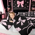 thumbnail image 3 of meiyoeat Pink Ribbon Bow Twin Comforter Sets For Kids,Cute Minimalist Bow Bedding Set For Girls,Black Reversible,2 Pieces, 3 of 7