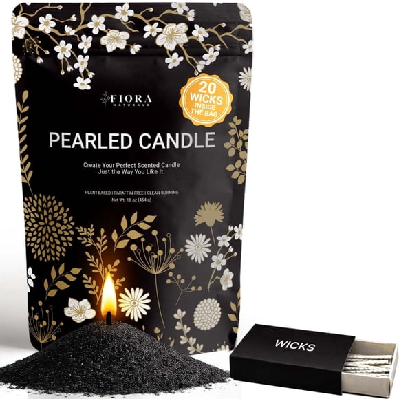 Kit para hacer velas Fiora Naturals, cera de arena perlada 1 kg + 20 mechas