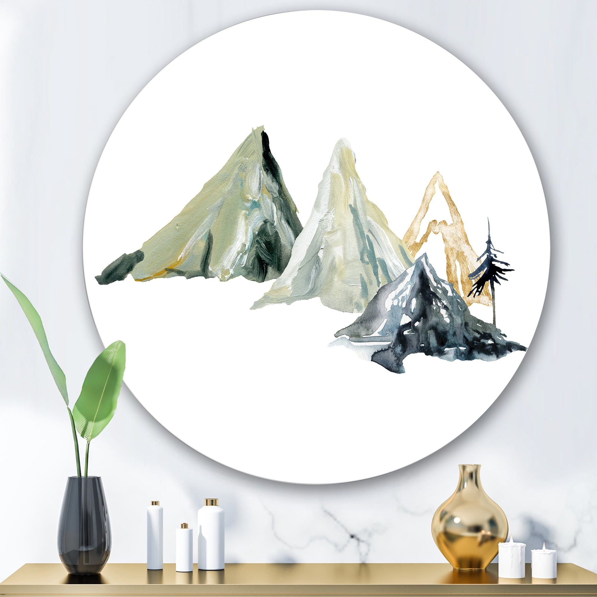 Designart 'Dark Blue Mountain Landscape Winter Minimalistic I' Modern Circle Metal Wall Art 36x36 - Disc of 36