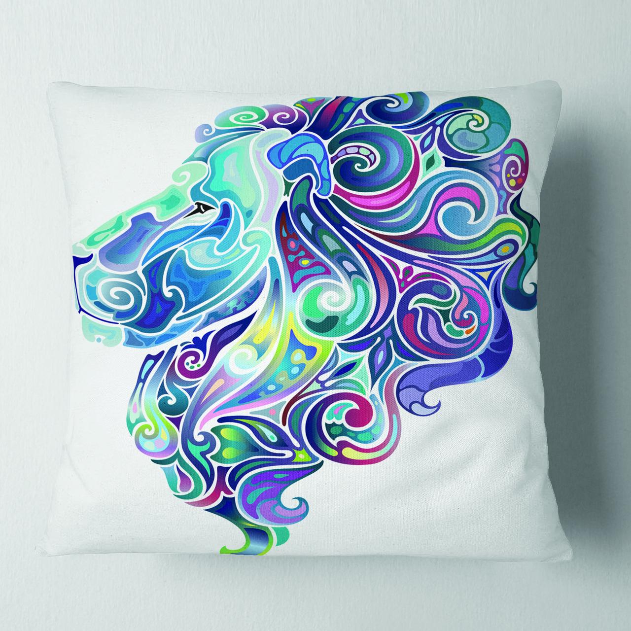 Designart Blue Lion Abstract Art - Animal Throw Pillow - 16x16