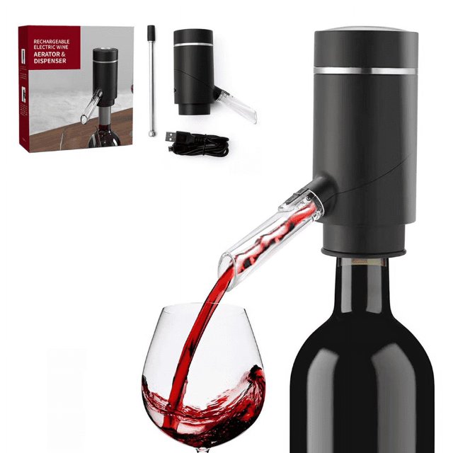 ZHAOCHENG Nueva actualización de vertedor de vino, aireador de vino eléctrico, decantador de vino One Touch con soporte, aireador de vino inteligente y dispensador con USB recargable para viajes, hoga